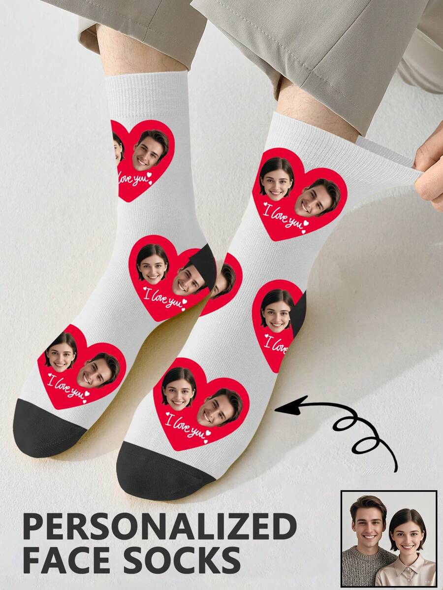 1 Pair Custom Face Socks, Custom Photo Sock, Custom Printed Socks, Personalized Funny Face Socks, Custom Picture Socks, Put Any Face On The Socks, Anniversary Gift, Valentine Gift, Birthday Gift, Wedding Gift, Mother's Day Gift, Father's Day Gift, Best Friend Gift - Multicolor - View 1