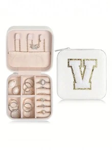 1 pièce Boîte de voyage pour bijoux avec initiale A-Z, étui de rangement multifonctionnel pour bijoux, mini boîte de rangement pour bijoux, organisateur de maquillage, porte-bijoux, sac cosmétique, sac de toilette, cadeau idéal pour les femmes, petite amie, amis, anniversaire, Noël, Halloween - Boîte de voyage pour bijoux avec initiale rose, cadeau de Noël pour adolescentes, retour à l'école