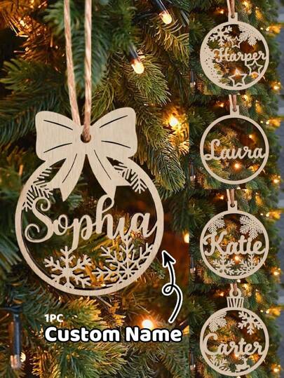 1pc Personalized Christmas Ornaments, Christmas Gifts For Grandkids,Custom Christmas Tree Decor, Wood Xmas Decor, Laser Cut Names, Christmas Bauble, Gift Tags, Your Logo,Custom Christmas Decorations With Name