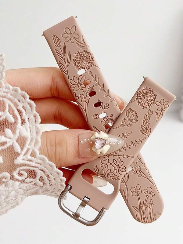 Pulseira de relógio de silicone floral esculpida criativa compatível com Samsung/pulseiras de relógio de 20 mm, 22 mm, pulseira de relógio esportiva ajustável e confortável e macia