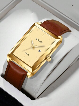 Men Watch Fashion Men's Quartz Watch Square Dial Data Watch For Men Gift