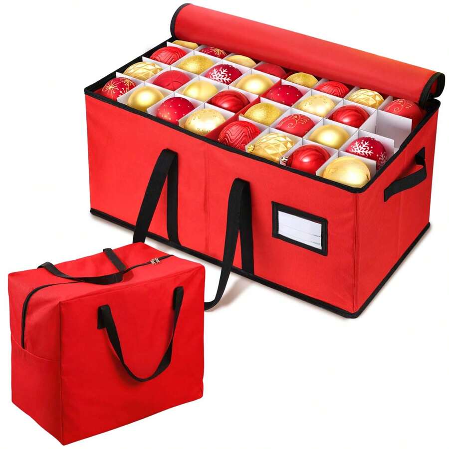 Christmas Ornament Storage Box And Ornament Storage Bag, 3 Tray Ornament Organizer Box Keep 128 Holiday Ornaments,18 X 15 X 10 Inch Christmas Storage Containers With Handles Zipper