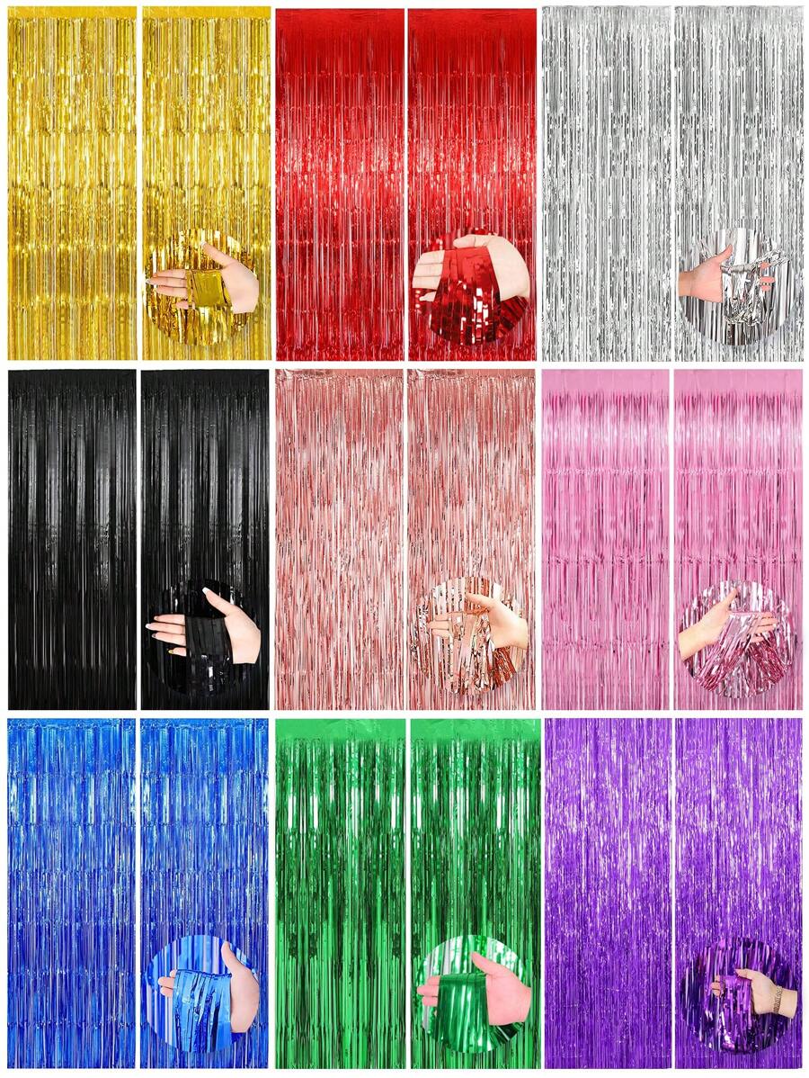 2 Stücke - 1*2m Metallic Folien Fransen Vorhang, Hintergrund Schimmer Quasten Vorhang für Hintergrundwand, Schwarz, Weiß, Gold, Silber, Rot, Pink, Grün, Roségold, Lila, Blau Quaste Vorhang geeignet für Neujahr, Geburtstag, Valentinstag, Hochzeit, Verlobung, Party Hintergrund, Abschluss, Halloween, Junggesellinnenabschied, Jubiläumsdekoration, Erwachsene Satin transparenter Vorhang