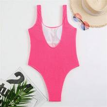 2023 European And American Style Special Fabric Ruched Candy Color One Piece Swimsuit For Women Summer - Hot Pink - View 2
