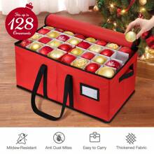 Christmas Ornament Storage Box And Ornament Storage Bag, 3 Tray Ornament Organizer Box Keep 128 Holiday Ornaments,18 X 15 X 10 Inch Christmas Storage Containers With Handles Zipper