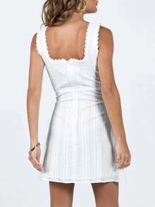 Women's Summer Sleeveless Square Neck Dress With Lace Trim Solid Color A-Line Dress Mini Skirt - 白色 - 查看 4