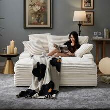 Modern Double Sleeper Sofa Comfortable Cloud Couch Soft Fluffy Corduroy Upholstery With Square Armrests For Living Room Bedroom BEIGE - Nhiều màu - Xem 1