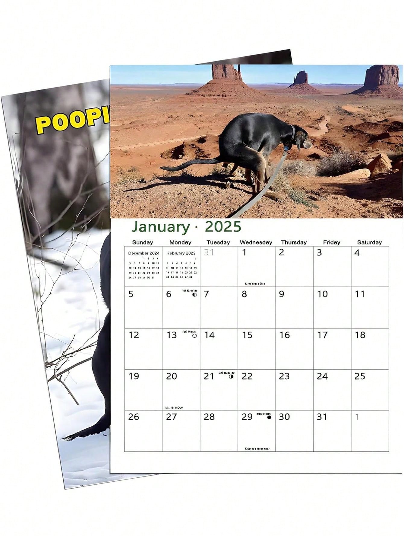 Calendario 2025 Divertente Cani che Fanno la Cacca in Posti Bellissimi