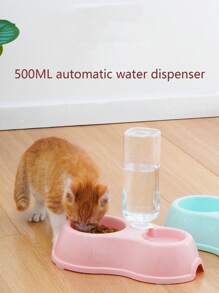 1pc宠物饮水器喂食器猫水碗双碗塑料自动饮水瓶狗碗宠物用品狗碗猫碗护颈双碗自动饮水狗粮壶猫饮水防翻宠物碗 - 彩色 - 查看 4