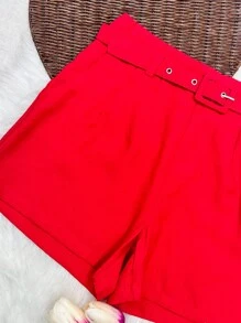 Women's Shorts With Belt - Red - View 2
