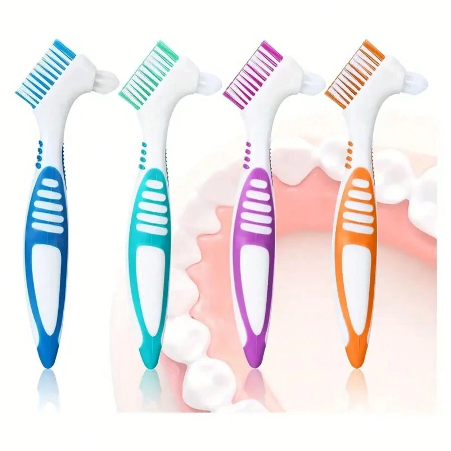 2-Sided Denture Brush, Portable Double-Sided Toothbrush Design For Dental Care - Green - View 1