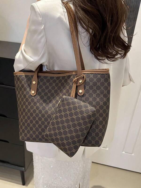 Classic And Elegant Tote Bag With Long Wallet, Women's Bag With Elegant Texture, Valentine's Day Gift