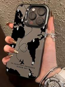 Travel Phone Case 1pc IMD Printing Black Travel Map Phone Case Compatible With Iphone 16PROMAX, 11, 12, 13PROMAX, 14PROMAX, 15 Waterproof Shockproof Anti-Fall Scratch Resistant - Black - View 6