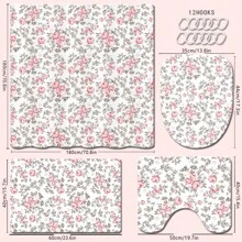 1/4 Pcs Vintage Pink Rose Valentine's Day Themed Bathroom Sets: Shower Curtain, Bath Mat, U-Shaped Toilet Lid Cover, Waterproof Bathroom Decor, Modern Style Bathroom Divider Curtain, No Drilling Required, Machine Washable Polyester,Women Valentine Gift Birthday Boyfriend Girlfriend Fall Decor Bathroom Accessories Back To School