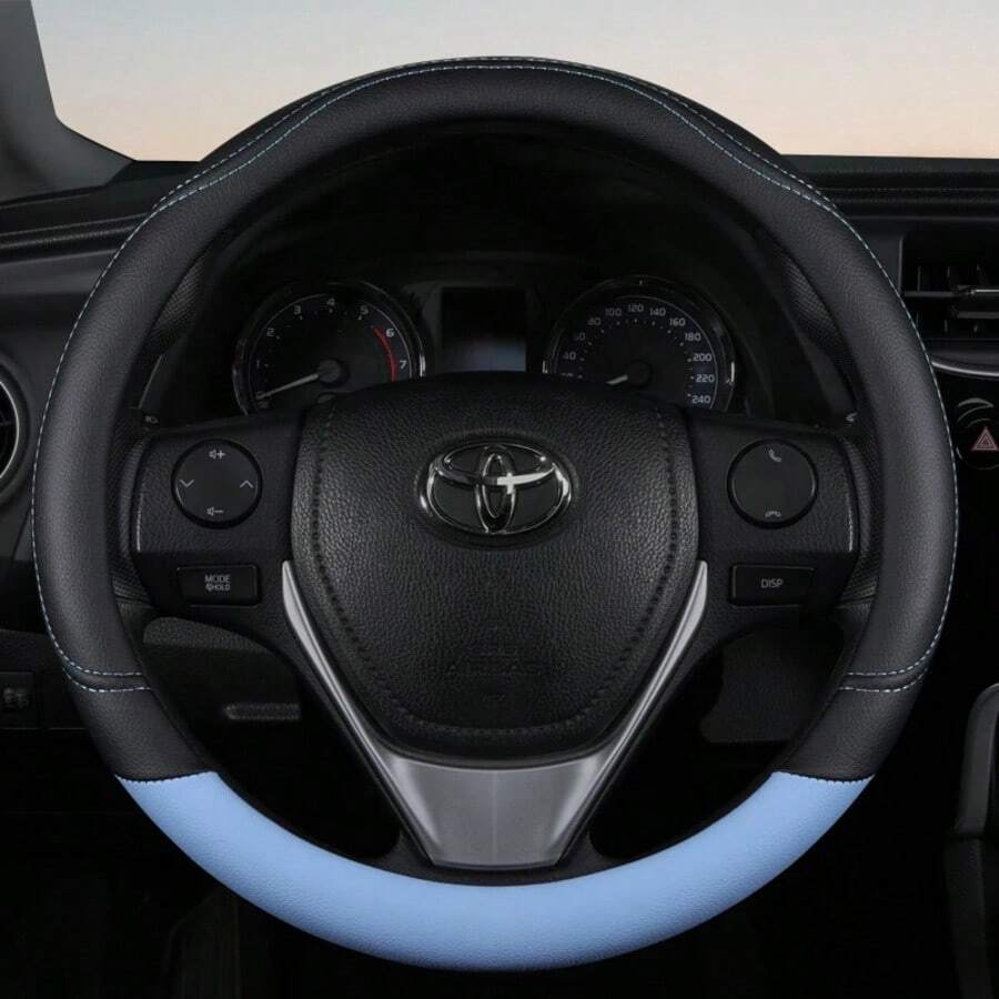 PU Leather Contrast Colour Car Steering Wheel Cover  Sweat Absorbent, Wear Resistant And Non-Slip, Universal In All Seasons - Blue - View 1