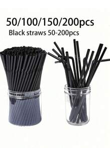 50/100/150/200Pcs Black Flexible Plastic Straws, Bendy Party Fancy Straws, Plastic Drinking Straws, Coffee And Cocktail Stirrers, Drink Accessories, For Milkshakes, Smoothies, Boba, Bubble Tea, Ice Coffee, Perfect For Home Camping Picnic Party, Party Supplies, Home Use School Supplies,Back To School