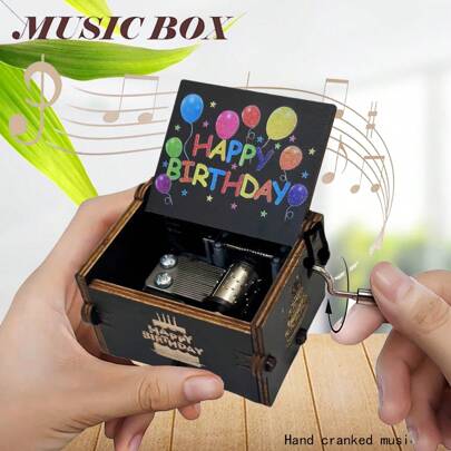 Wooden Hand Crank Music Box - Happy Birthday Theme, Best Gift For Mom, Dad, Friends, Colleagues, Daughter Or Son, Cute Decoration, Colorful Balloon Design Birthday Gifts Graduation