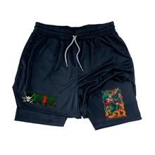 Kit 2 Men's Dry Fit Shorts 2 In 1 Compression One Anime Piece Swordsman Attack Power Aura Gym - 黑色 - 查看 2