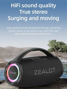 ZEALOT S97 Portable 80W Wireless Speaker With 4 Subwoofers, Surge Bass 3D Surround Sound, 16000mAh Long Battery Life, Supports Mobile Phones/Tablets/TVs. Compatible With SD Card/USB/AUX/Supports Serial Connection, Two Serial Units Can Double The Sound, Suitable For/Car/Outdoor/Camping/Party - 黑色 - 查看 6