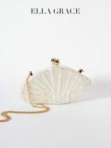 Túi cầm tay Acrylic hình vỏ sò màu hồng ngà cho nữ - Hoàn hảo cho đám cưới, tiệc tối, ngày lễ tình nhân, tiệc cuối năm, tiệc chiêu đãi và những dịp đặc biệt, món quà chu đáo cho cô ấy - Màu be - Xem 2
