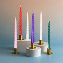 1 盒 4 件装螺旋锥形无烟长蜡烛，底座直径 0.78 英寸，高 8.2 英寸，燃烧时间长，有黑色、粉色、白色可选，适用于家居装饰、餐桌、香水、圣诞节、送给朋友的礼物、女性、冬季、可爱蜡烛、无烟浪漫香薰蜡烛、户外露营应急照明 - 彩色 - 查看 4