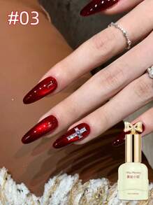 1 件 10ml 玻璃珠粉色猫眼磁性凝胶指甲油，全息粉色猫眼凝胶指甲油，凝胶面漆，适合 DIY 美甲 - 无磁棒