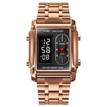 Skmei Montre-bracelet en acier inoxydable pour hommes Skmei 1868, résistante à l'eau 3 ATM, montre numérique en alliage