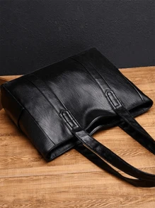 Dedoo Minimalist Tote Bag For Teen Girls Women College Students,Rookies & White-Collar Workers Perfect For Office,Work ,Business,Commute Best Work Bag For Women Women Tote Bags PU Leather Handbags New Handbag Women's Bag Tote Bag Shoulder Simple Large Bag Portable Handle Shopping Bags - 黑色 - 查看 5