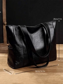 Dedoo Minimalist Tote Bag For Teen Girls Women College Students,Rookies & White-Collar Workers Perfect For Office,Work ,Business,Commute Best Work Bag For Women Women Tote Bags PU Leather Handbags New Handbag Women's Bag Tote Bag Shoulder Simple Large Bag Portable Handle Shopping Bags - 黑色 - 查看 6