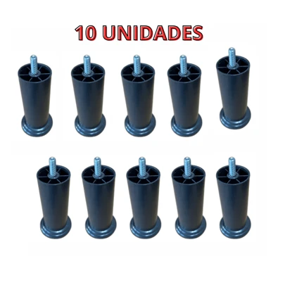Kit 10 Pés de Cama Box 12cm Cabeceira Pezinho Plástico Com Parafuso