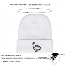 AR 1 件装男士傻鹅刺绣针织帽，时尚无檐便帽，休闲保暖，适合春秋季节，冬季防风保暖 - 彩色 - 查看 2