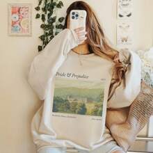 Pride And Prejudice Sweatshirt. Classic Literature Sweater. Most Ardently. Barely Tolerable. Jane Austen. Pemberley House. Book Lover Gift. - Beige - View 1