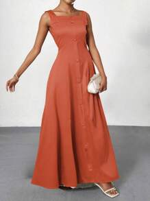 Liu Fashion Short Dress Basic Women Elegant Chic 2025 Tighten Waist Summer Spring Party Graduation Birthday Beach - 橘色 - 查看 1