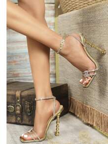 Elegant High Heel Sandals For Women, Delicate Gold Fairy Style, Summer Outdoor Wear, 2025 New Arrival