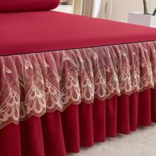 3 件套床裙套装（1 件床裙 + 2 件枕套，无枕芯），纯色防滑床上用品，适用于卧室和客房，可机洗 - 老酒紅 - 查看 3