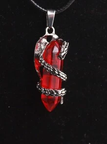 1pc Retro Aspide Natural Stone Reiki Crystal Agate Carnelian Amethyst Opal Onyx Tiger Eyes Rose Quartz Viper Bullet Pointed Hexagonal Column Healing Pendant Necklace For Men's Agkistrodon Halys Creative Spiritual Swing 45cm Black Rope Chain Accessory - Hexagonal Column - View 4
