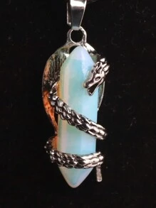 1pc Retro Aspide Natural Stone Reiki Crystal Agate Carnelian Amethyst Opal Onyx Tiger Eyes Rose Quartz Viper Bullet Pointed Hexagonal Column Healing Pendant Necklace For Men's Agkistrodon Halys Creative Spiritual Swing 45cm Black Rope Chain Accessory - Hexagonal Column - View 9