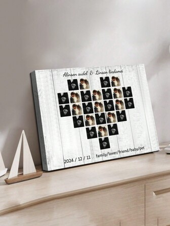1 pieza Marco de fotos colgante personalizado de 40x30cm, Collage con forma de corazón, Pareja, Boda, Familia, Mascotas, Vacaciones, Regalo de cumpleaños, Opción con o sin marco de madera, Para dormitorio, sala de estar, comedor, estudio, área de ocio