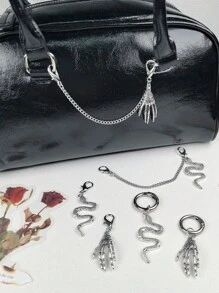 1pc 15cm/5.9in Metal Chain Strap Fashion Accessories Versatile Pendant Skeleton Hand Snake Charm Decoration For Handbag Shoulder Bag Luggage Y2K - Multicolor - View 4