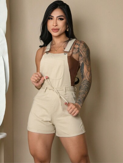 Jardineira Feminina Short Macaquinho Curto Com Alça Regulável