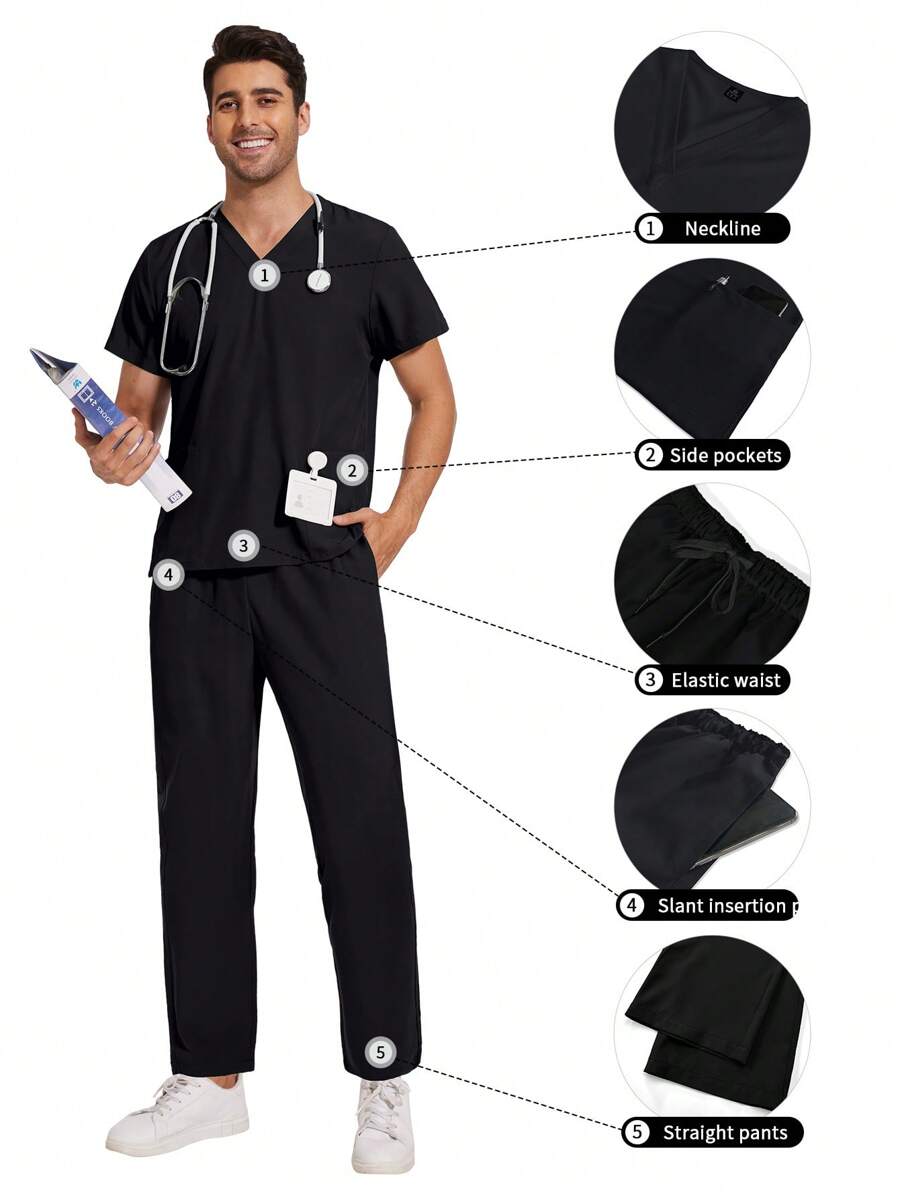 Conjunto de uniformes de hombre tipo pijama médico para trabajo de laboratorio, clínica dental, hospital, doctor, con Top de cuello en V, uniformes de farmacia y enfermería de moda