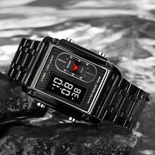 Skmei Montre-bracelet en acier inoxydable pour hommes Skmei 1868, résistante à l'eau 3 ATM, montre numérique en alliage