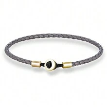 1pc Fashionable Minimalist Men Woven Leather Bracelet Classic Stainless Steel Goldtone Mini Button Couples Leather Bracelet, Gift For Boyfriend - Button Style - View 6