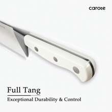 CAROTE 14 Pieces Knife Set With Wooden Block Stainless Steel Knives With Ergonomic Handle, Forged, White