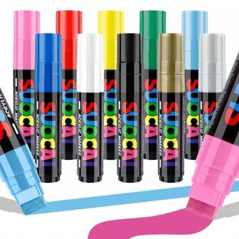 10 Color Acrylic Marker Pen With 15mm Tip, Hand Drawn Poster POP Pen, Waterproof And Non Fading Graffiti Pen, Suitable For Graffiti Painting On Walls, Fabrics, Plastics, Skateboards, Glass And Other Objects, School Supplies,Back To School