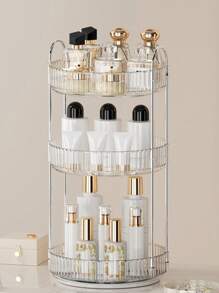 Rotating Makeup Organizer For Vanity, Large Capacity Make Up Storage Skin Care Shelf Perfume Holders Cosmetic Dresser Organizer Countertop Spinning 360 (Smoky Gray),For Holiday Beach, Bathroom Collection, Bedroom Collection, Large Capacity - Transparent White and Silver - View 13