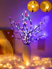 1 pieza Luces en forma de rama multicolor moradas, azules, amarillas y blancas, luces en forma de luna, luces simuladas de rama, luces de decoración de macetas, luces de ambiente, luces de decoración de habitaciones, luces de ambiente de alféizar, regalos de fiesta y vacaciones, guirnaldas de luces de colores, guirnaldas de luces como regalo de vacaciones para padres, abuelos, novias y novios - Multicolor - Ver 2