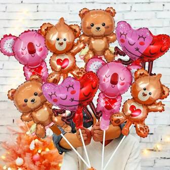 4/8pcs Mini Aluminum Foil Balloons, Heart, Koala Bear, Bear Shaped Balloons, Suitable For Valentine's Day, Weddings, Bridal Showers, Celebrations - Various Heart & Love Designs, Party Decor & Photography Props