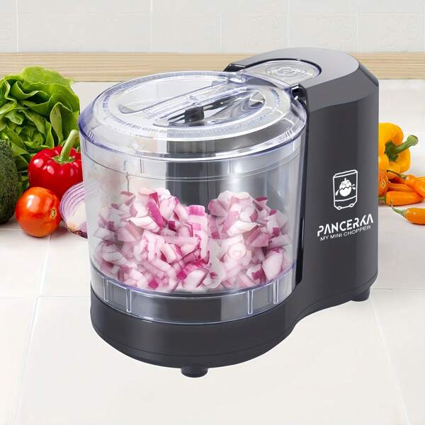 PANCERKA Picadora y mini procesadora de alimentos eléctrica, picadora de alimentos eléctrica de 1.5 tazas, para picar, moler y hacer puré, color negro