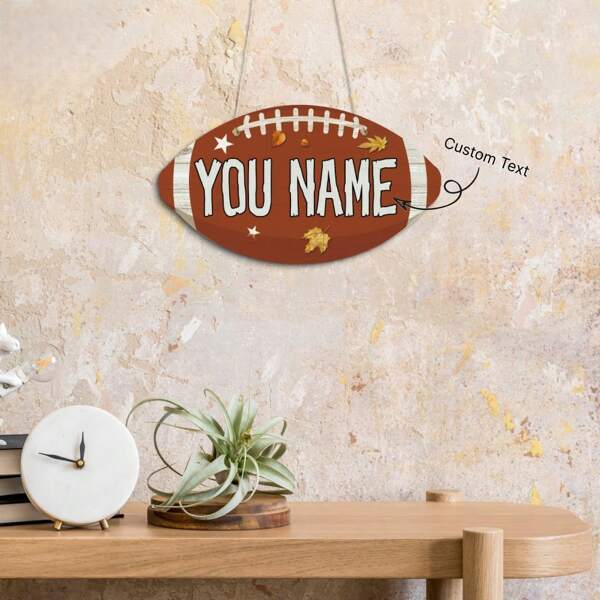 Putuo Decor 1pc Custom Rugby/Football Element Wooden Hanging Sign Decor, You Name, Personalized Wall Art Decoration For Home Farmhouse Living Room Bedroom, Gift